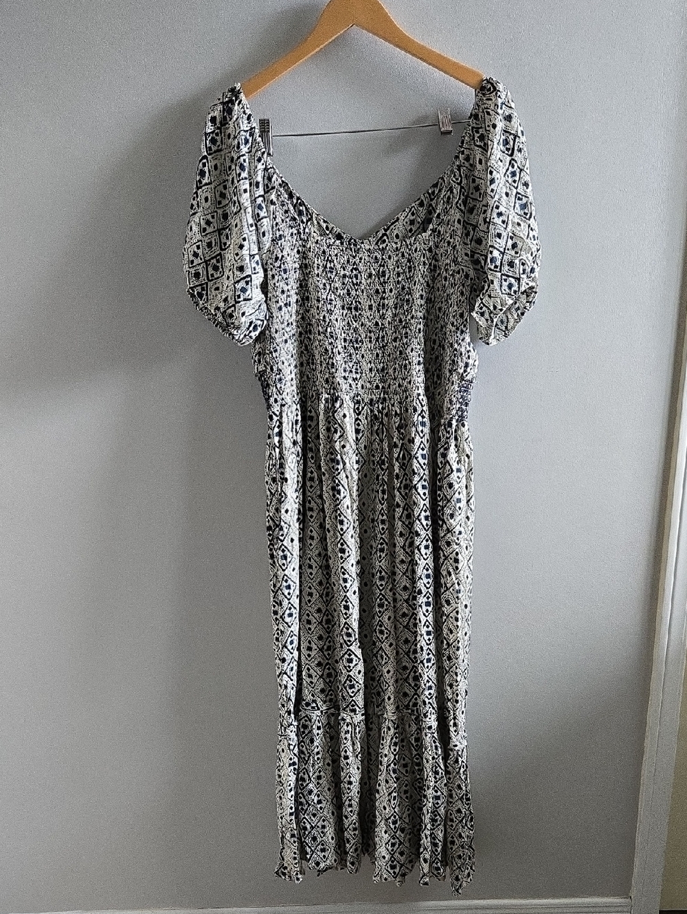 Room 34 Floral Dress Navy and Cream Geometric Print Dress XL - Picture 4 of 10